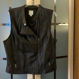 Black leather vest, asymmetrical offset zipper